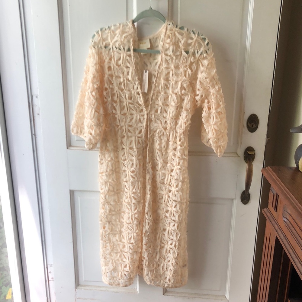 Anthropologie Cream Notched Collar Embellished Blouse